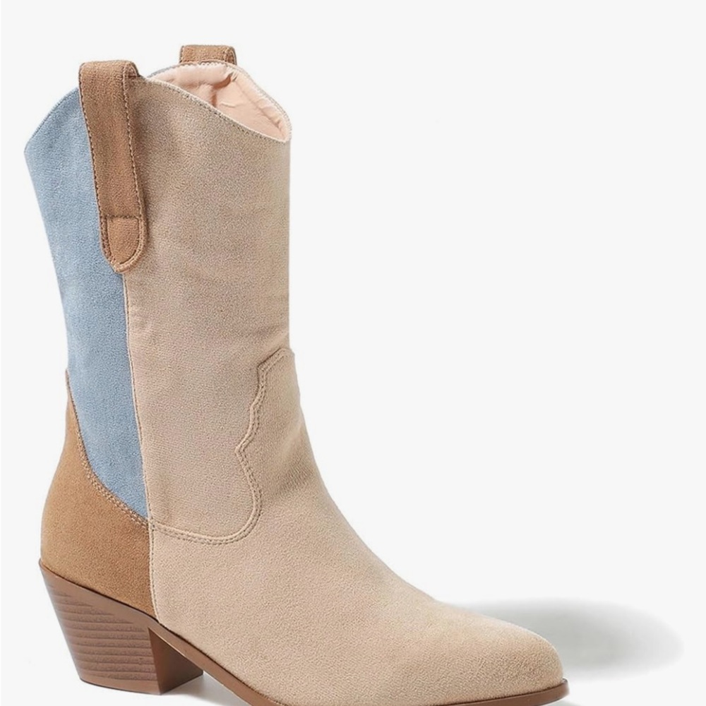 Women's Cowboy Carter Boots Size 10 Stylish Beige and Blue